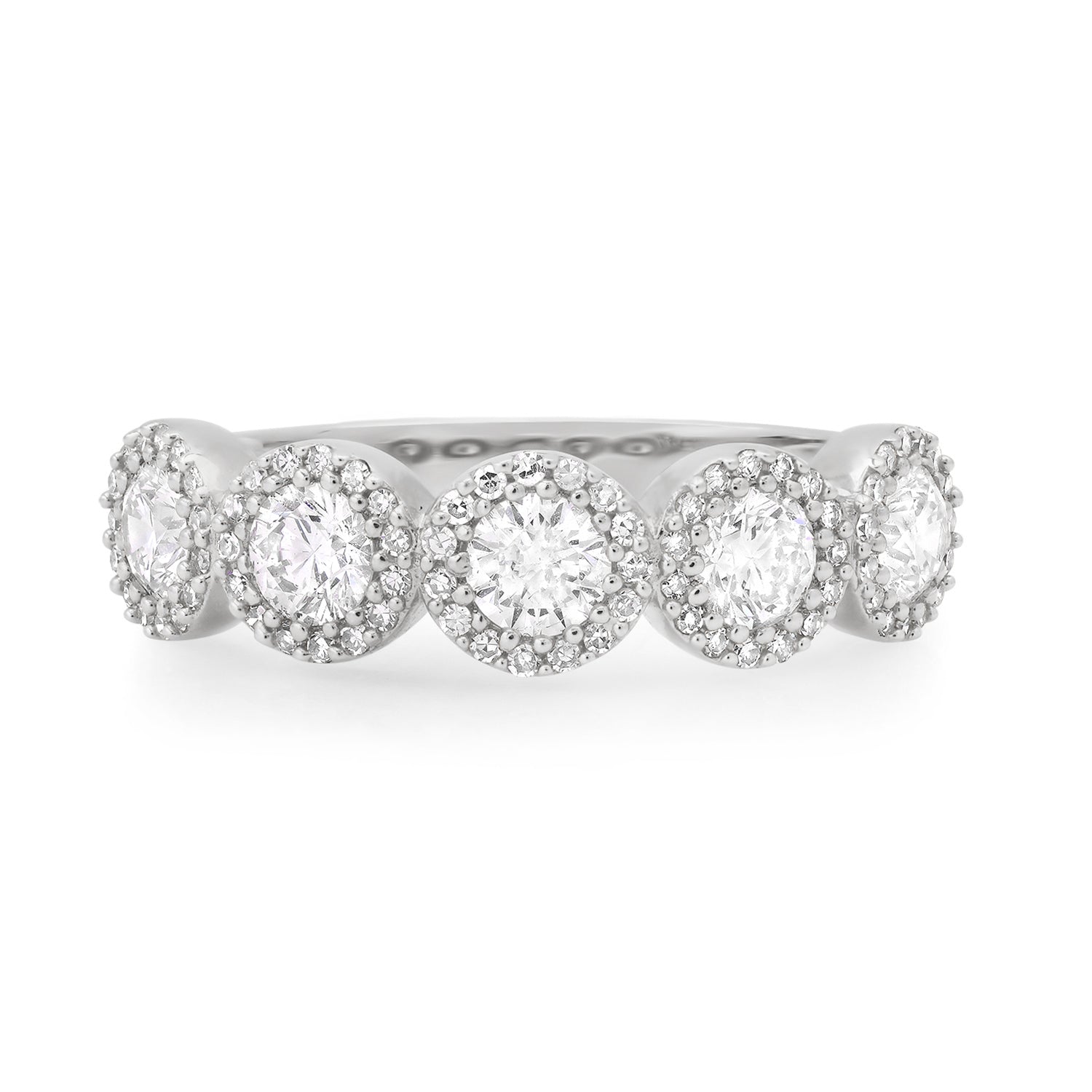 Round Diamond Eternity Band Ring with Pave Halo