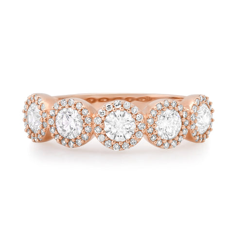 Round Diamond Eternity Band Ring with Pave Halo