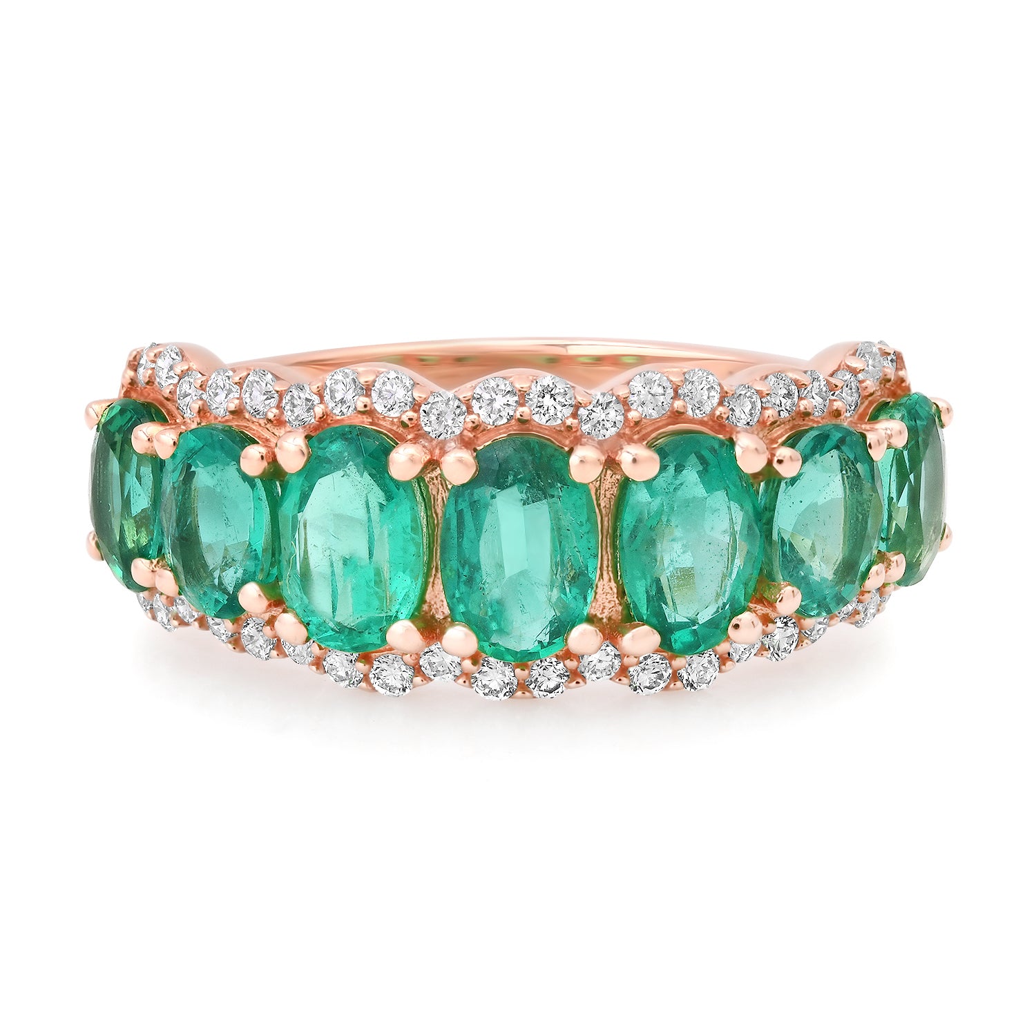 Graduated Oval Emerald Ring with Diamond Halo