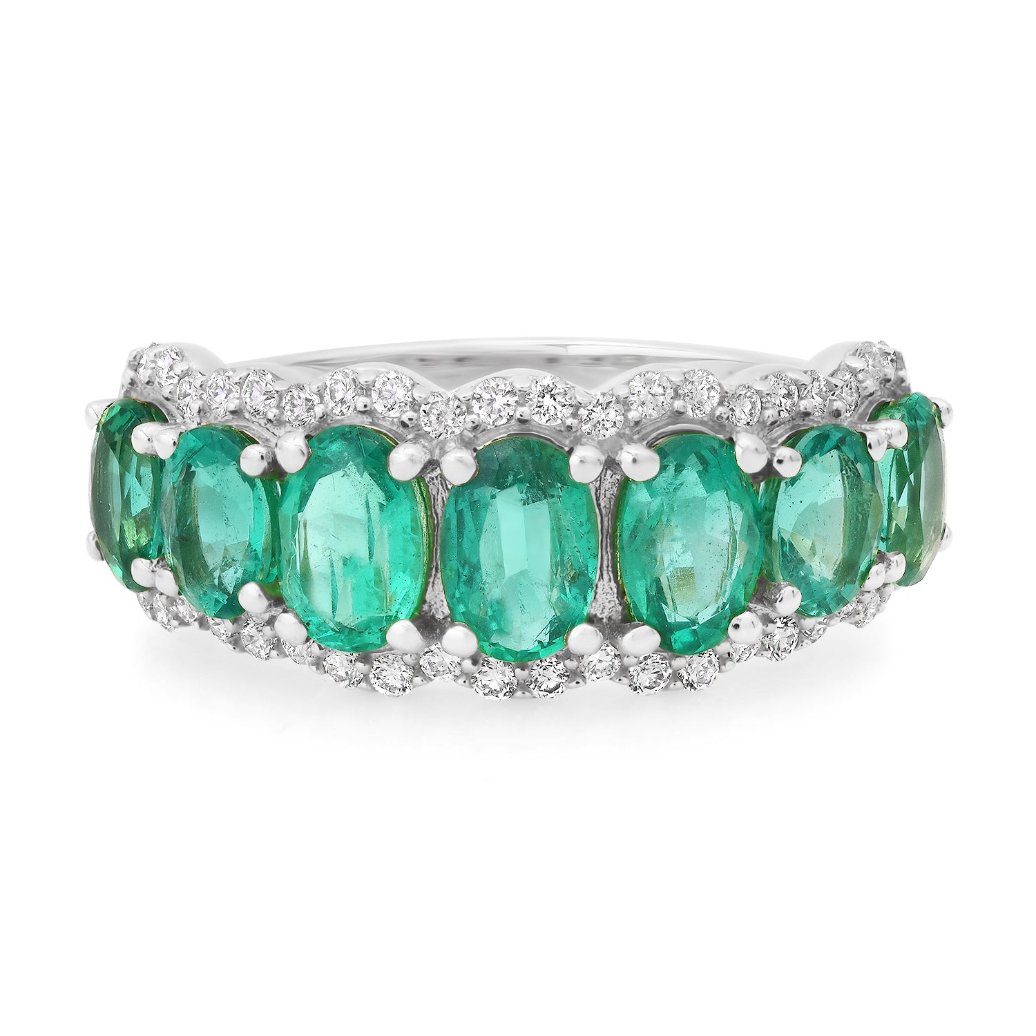 Graduated Oval Emerald Ring with Diamond Halo