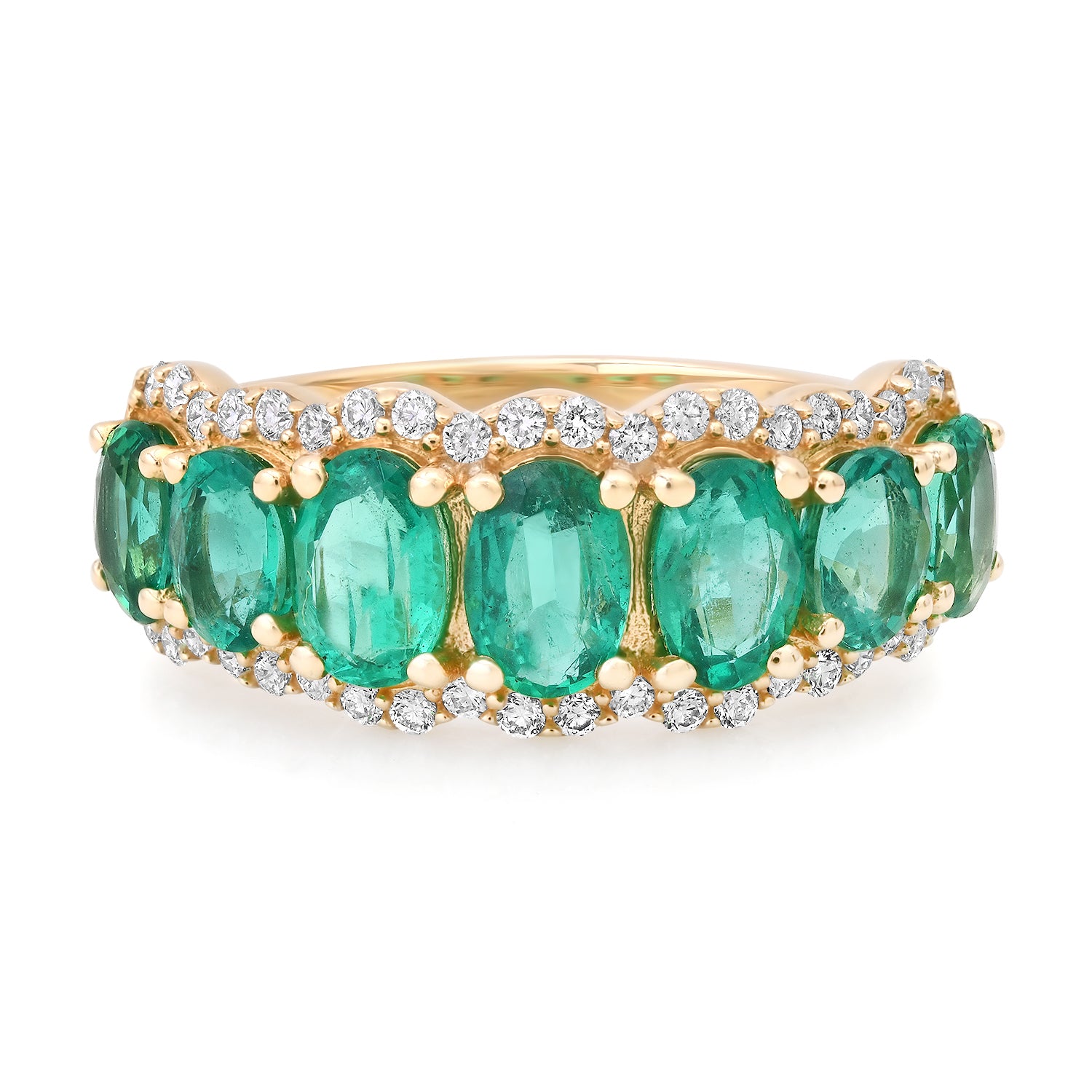 Graduated Oval Emerald Ring with Diamond Halo