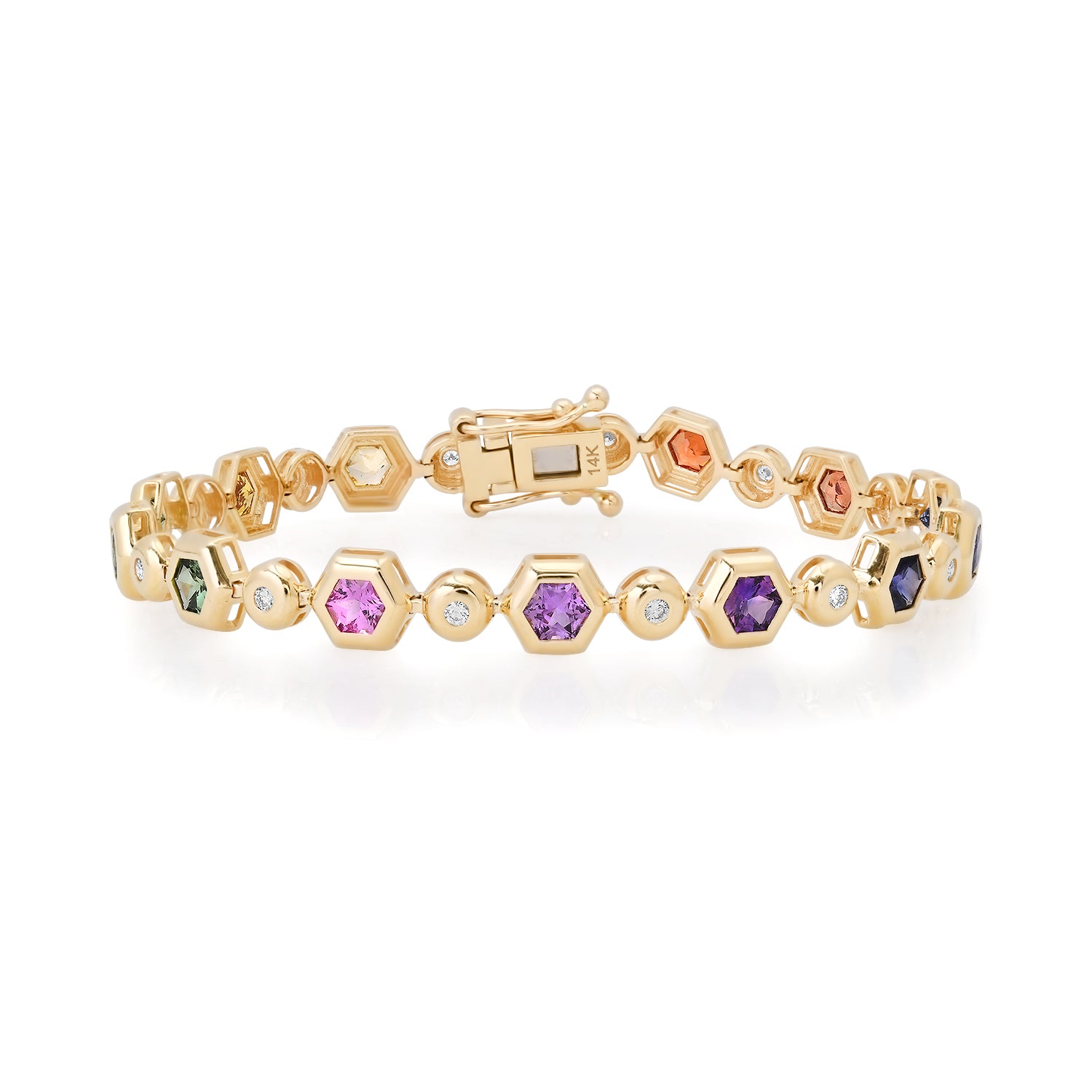 Mixed Sapphire & Diamond Bezel Set Hexagon Tennis Bracelet