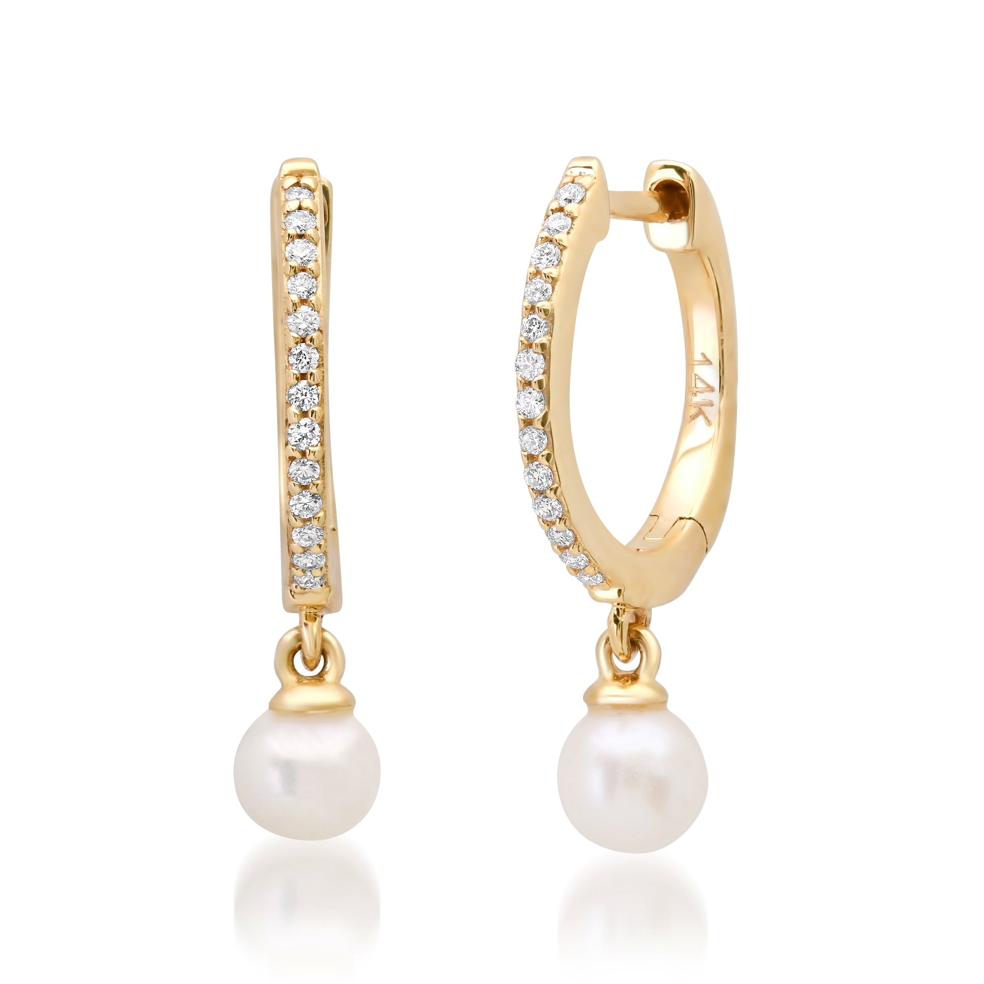 Pretty Pearl Dangle & Pave Diamond Huggie Hoop Earrings