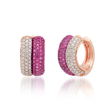 Pave Diamond & Pink Sapphire or Black Diamond Double Huggie Hoop Earrings