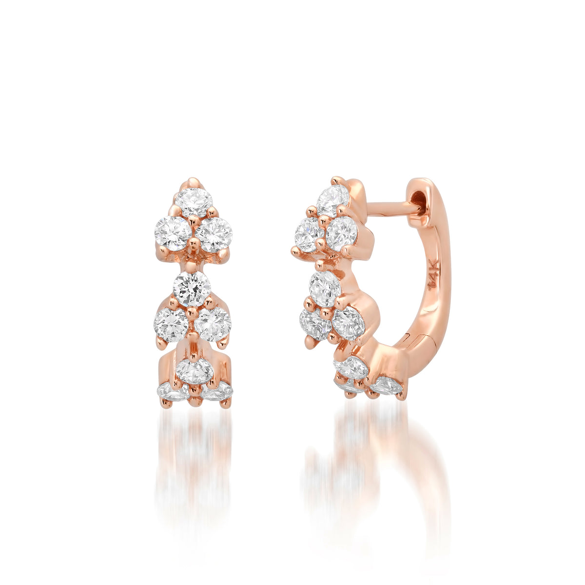 Trio Cluster Diamond Huggie Hoop Earrings