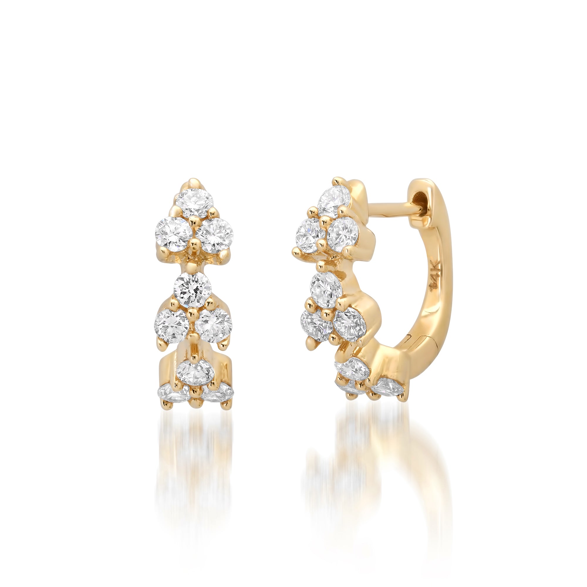 Trio Cluster Diamond Huggie Hoop Earrings