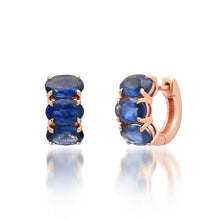 East West Oval Blue Sapphire Huggie Hoop Earrings