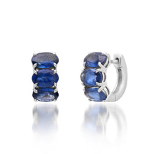 East West Oval Blue Sapphire Huggie Hoop Earrings