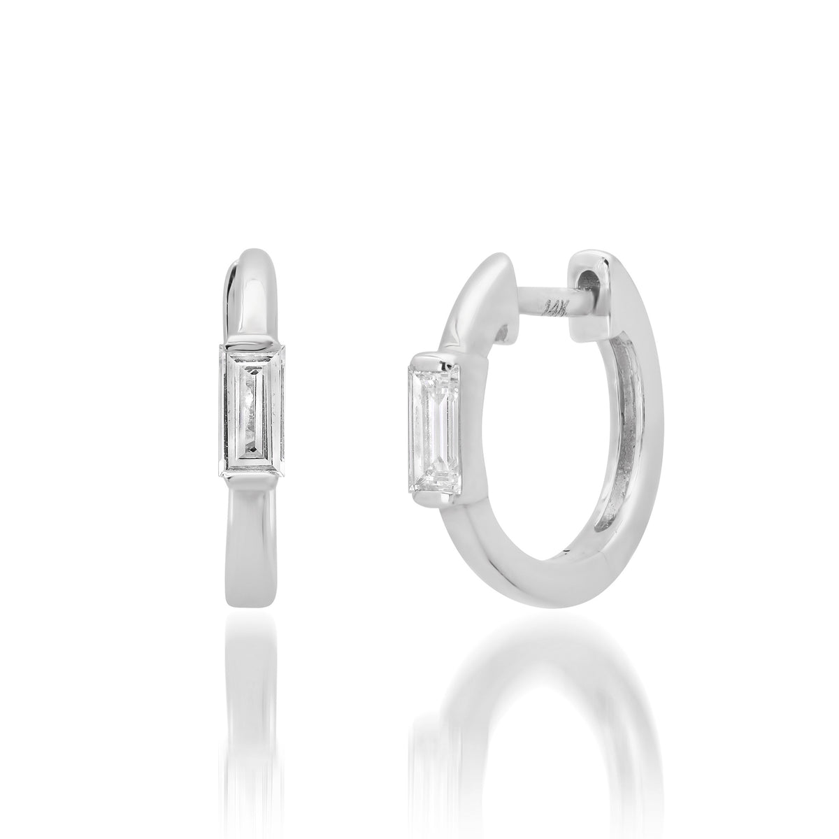 Micro Diamond Baguette Huggie Hoop Earrings