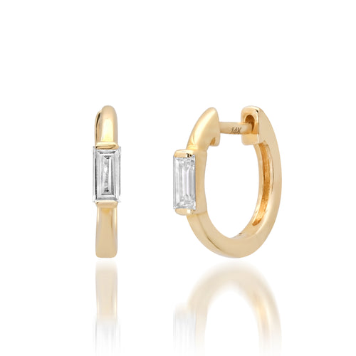 Micro Diamond Baguette Huggie Hoop Earrings