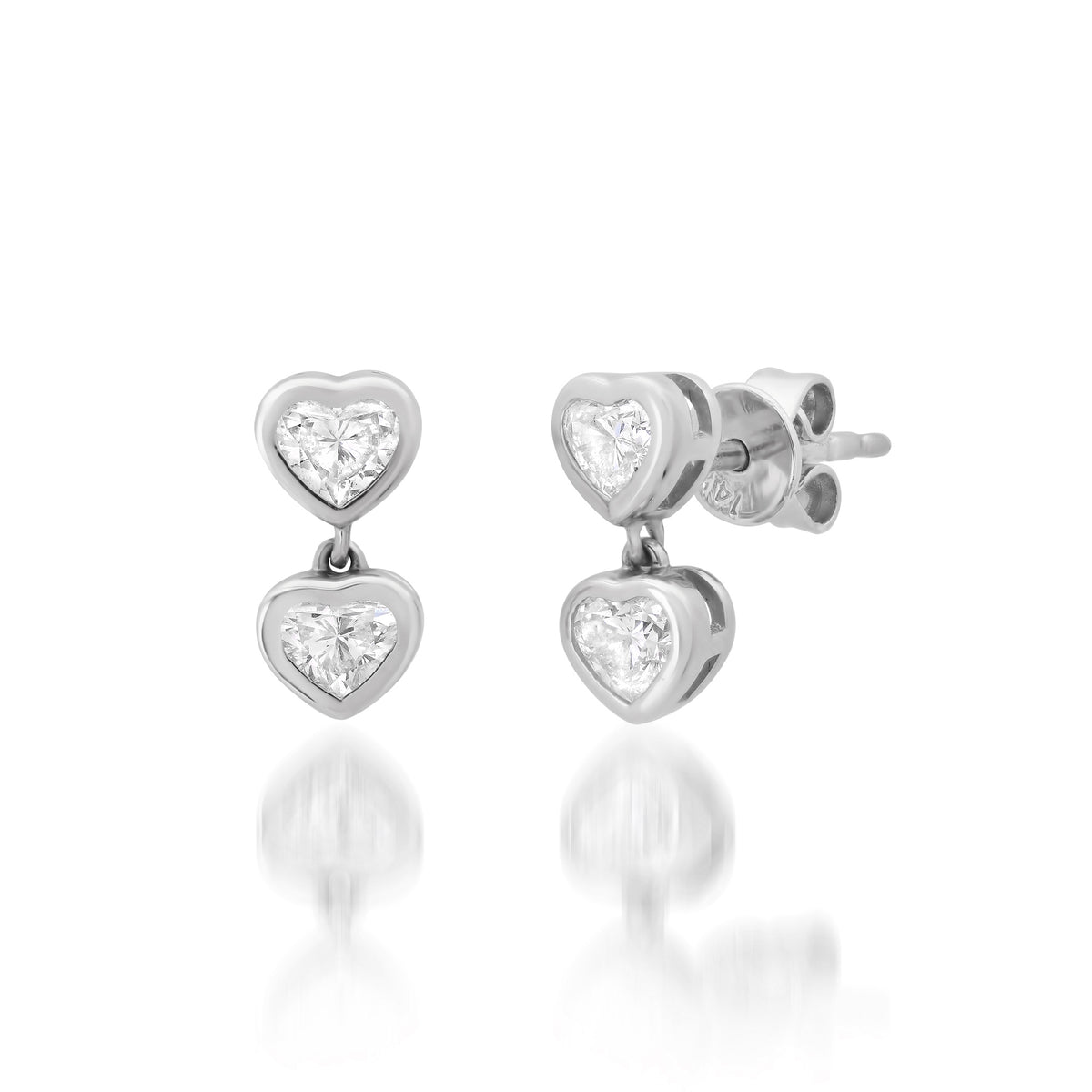 Darling Duo Bezel Set Heart Drop Stud Earrings