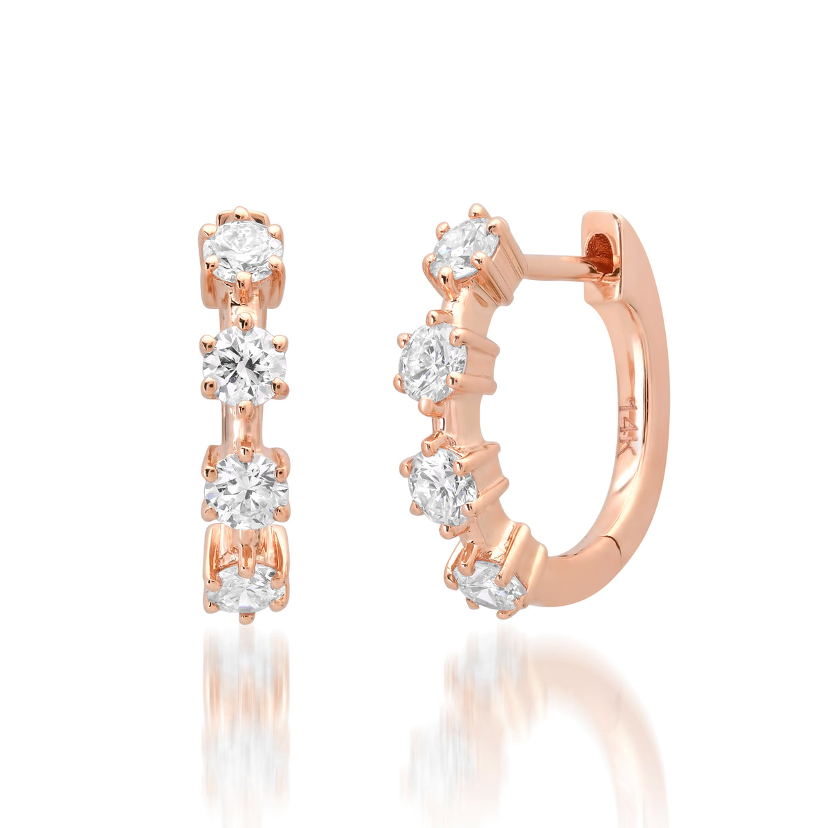 Quatre Diamond Prong Set Huggie Hoop Earrings