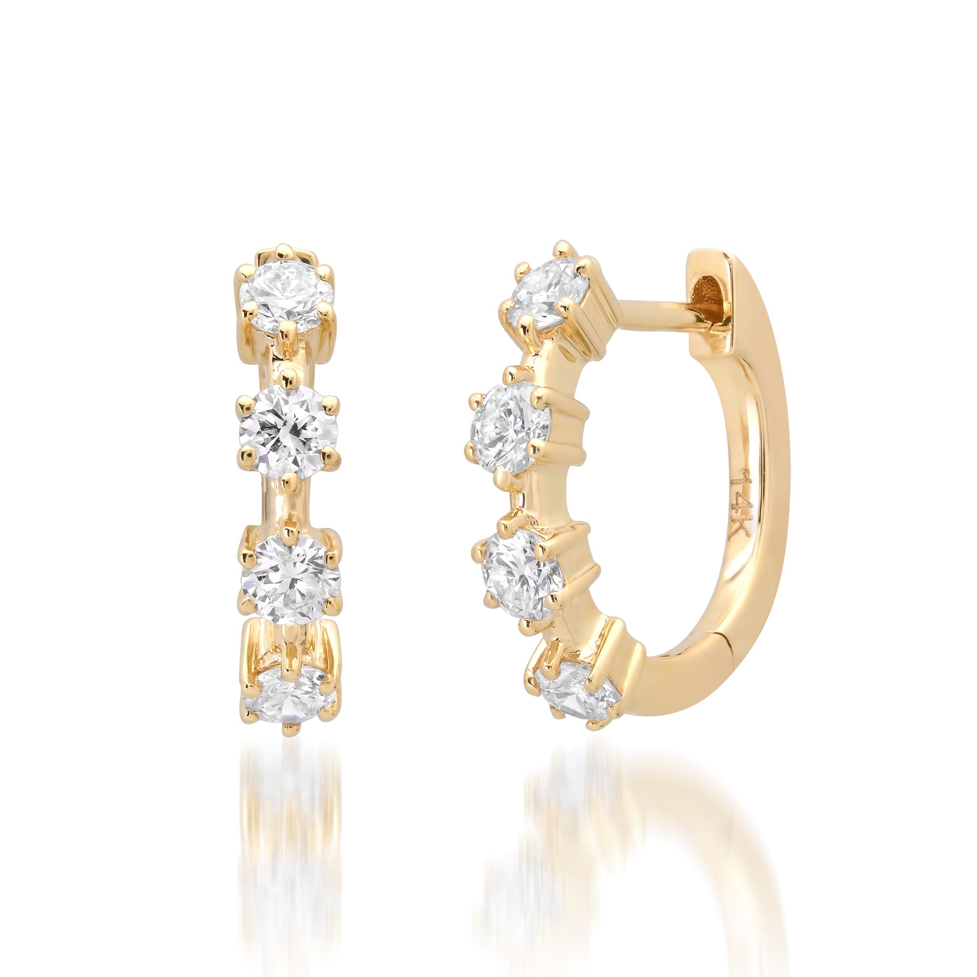 Quatre Diamond Prong Set Huggie Hoop Earrings