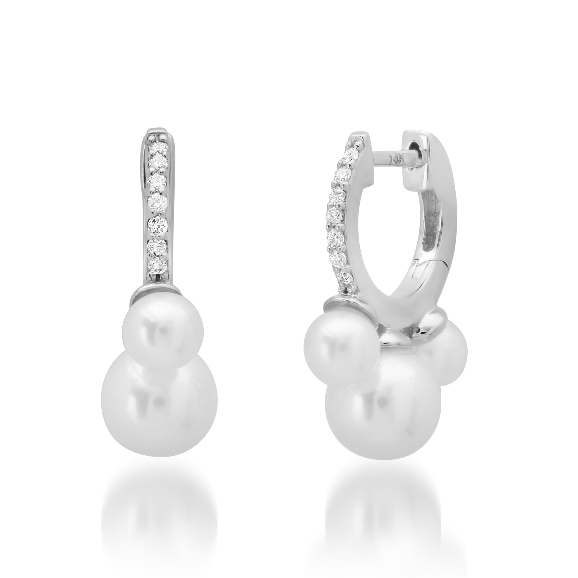 Trio Gemstone & Pave Diamond Huggie Hoop Earrings