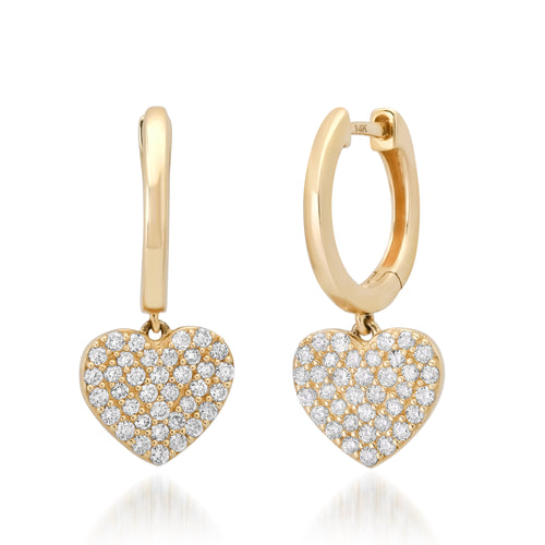 Chubby Pave Diamond Huggie Hoop Heart Earrings