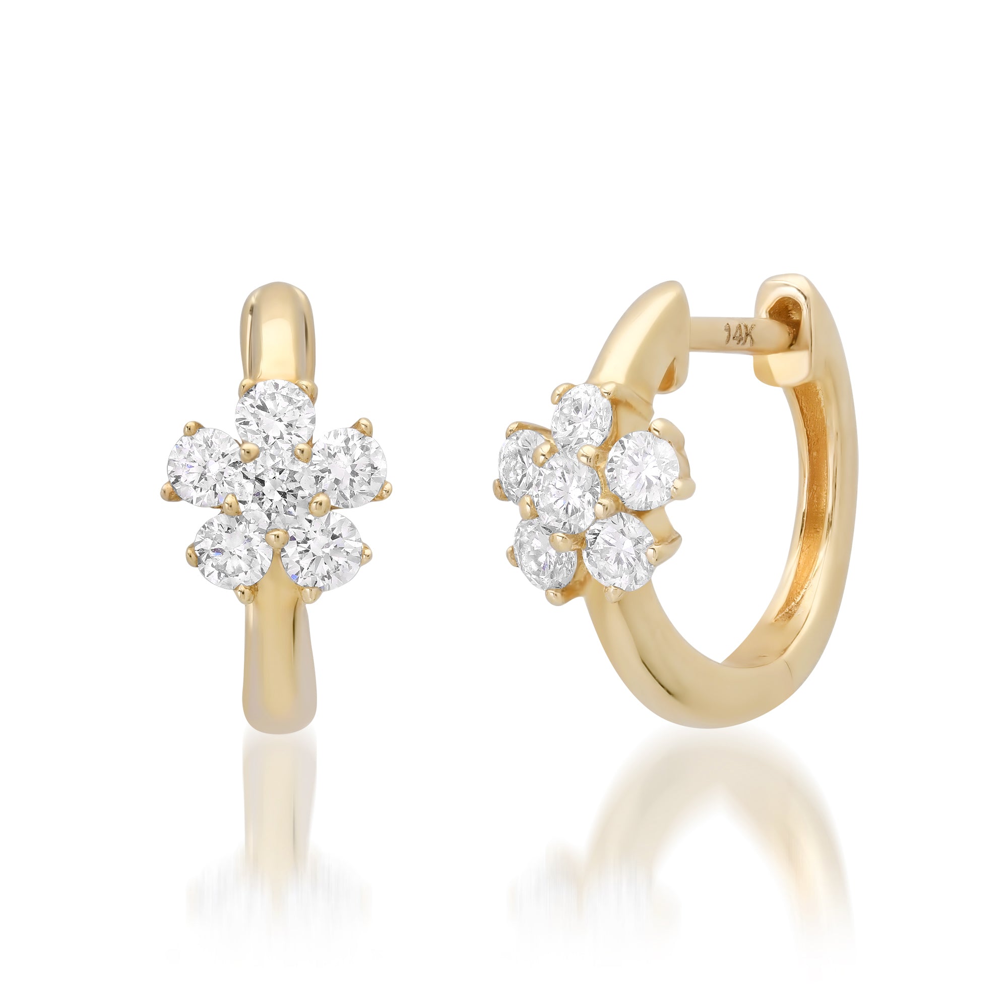Prong Set Diamond Flower Huggie Hoop Earrings