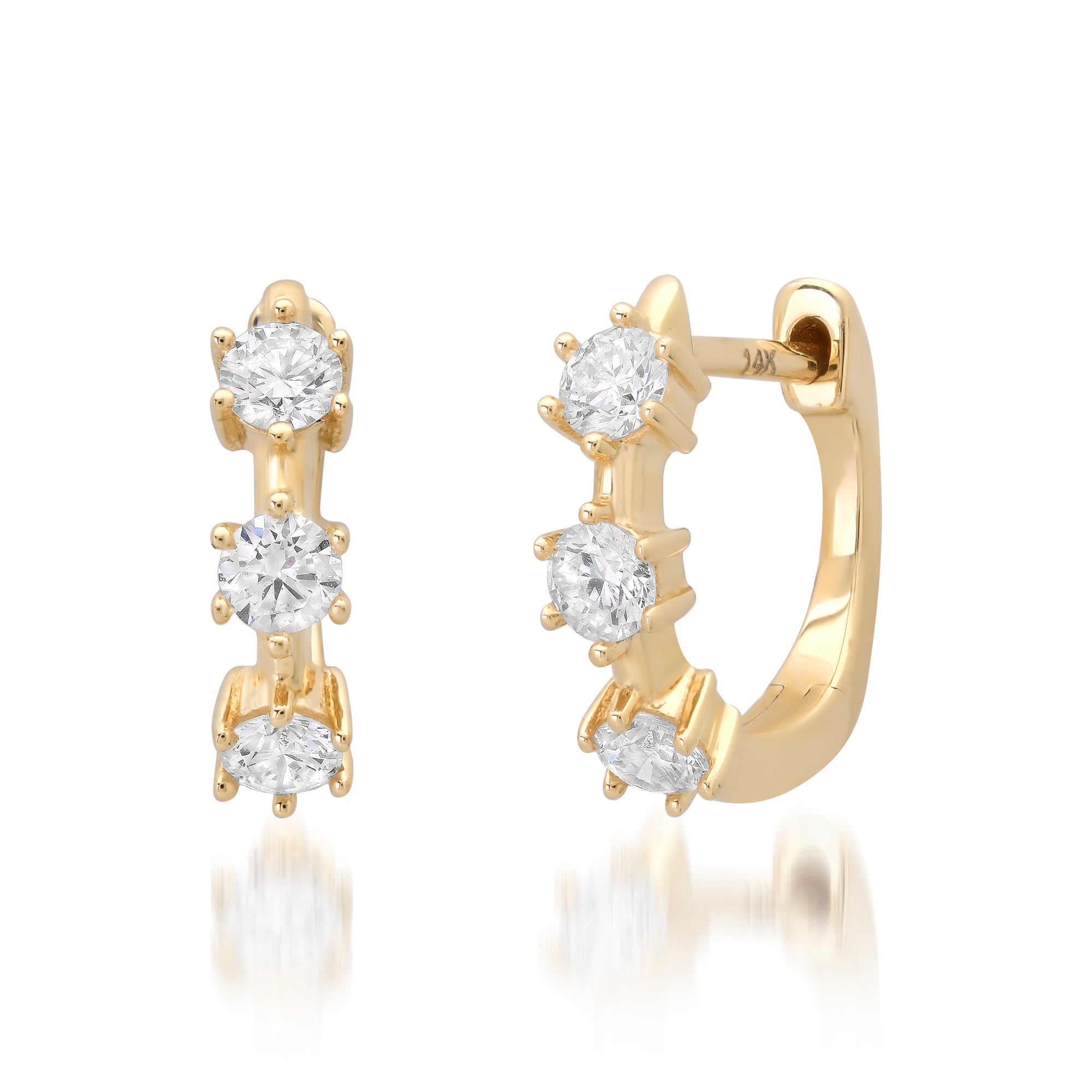 Trois Diamond Prong Set Huggie Hoop Earrings