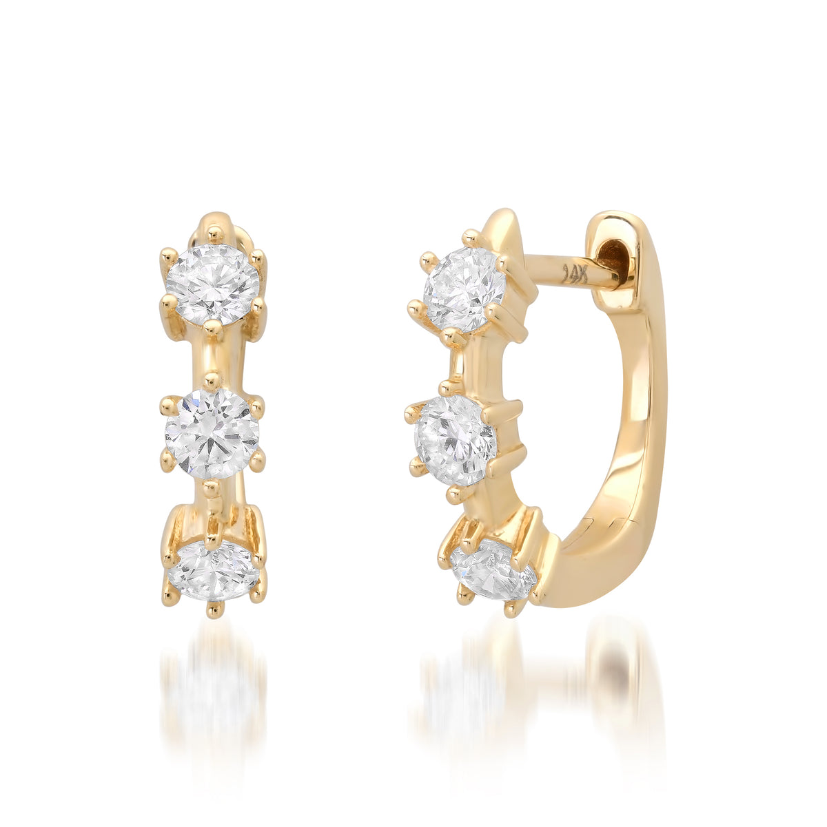 Trois Diamond Prong Set Huggie Hoop Earrings