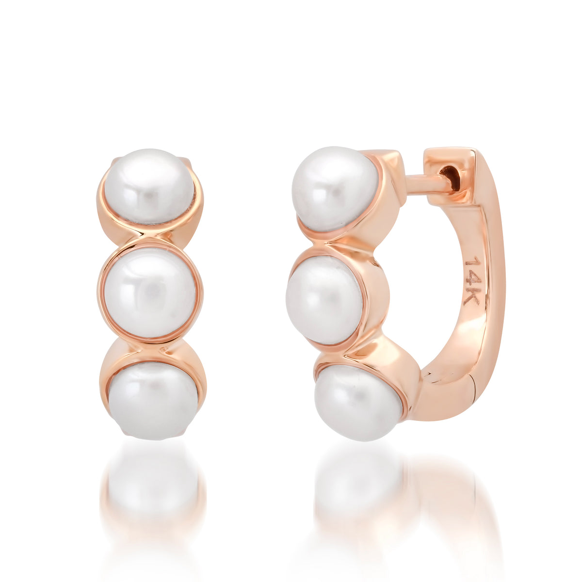 Bold Bezel Set Pearl Huggie Hoop Earrings