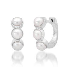 Bold Bezel Set Pearl Huggie Hoop Earrings