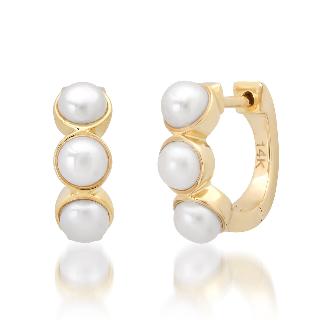Bold Bezel Set Pearl Huggie Hoop Earrings
