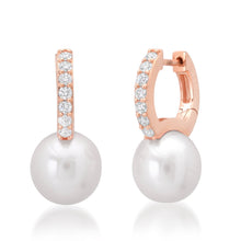 Chunky Pave Diamond & Pearl Ball Huggie Hoop Earrings