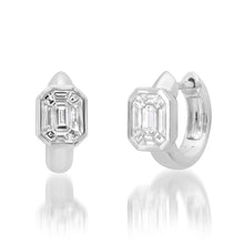 Bezel Set Emerald Cut Illusion Huggie Hoop Earrings