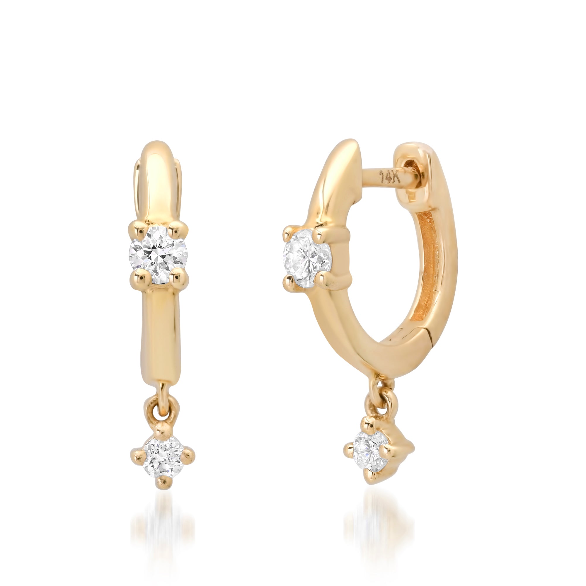 Solitaire Diamond Huggie Hoops with Diamond Dangle