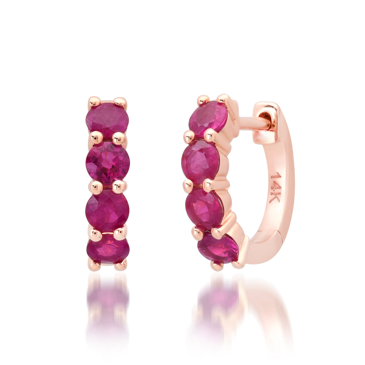 Round Ruby Huggie Hoop Earrings