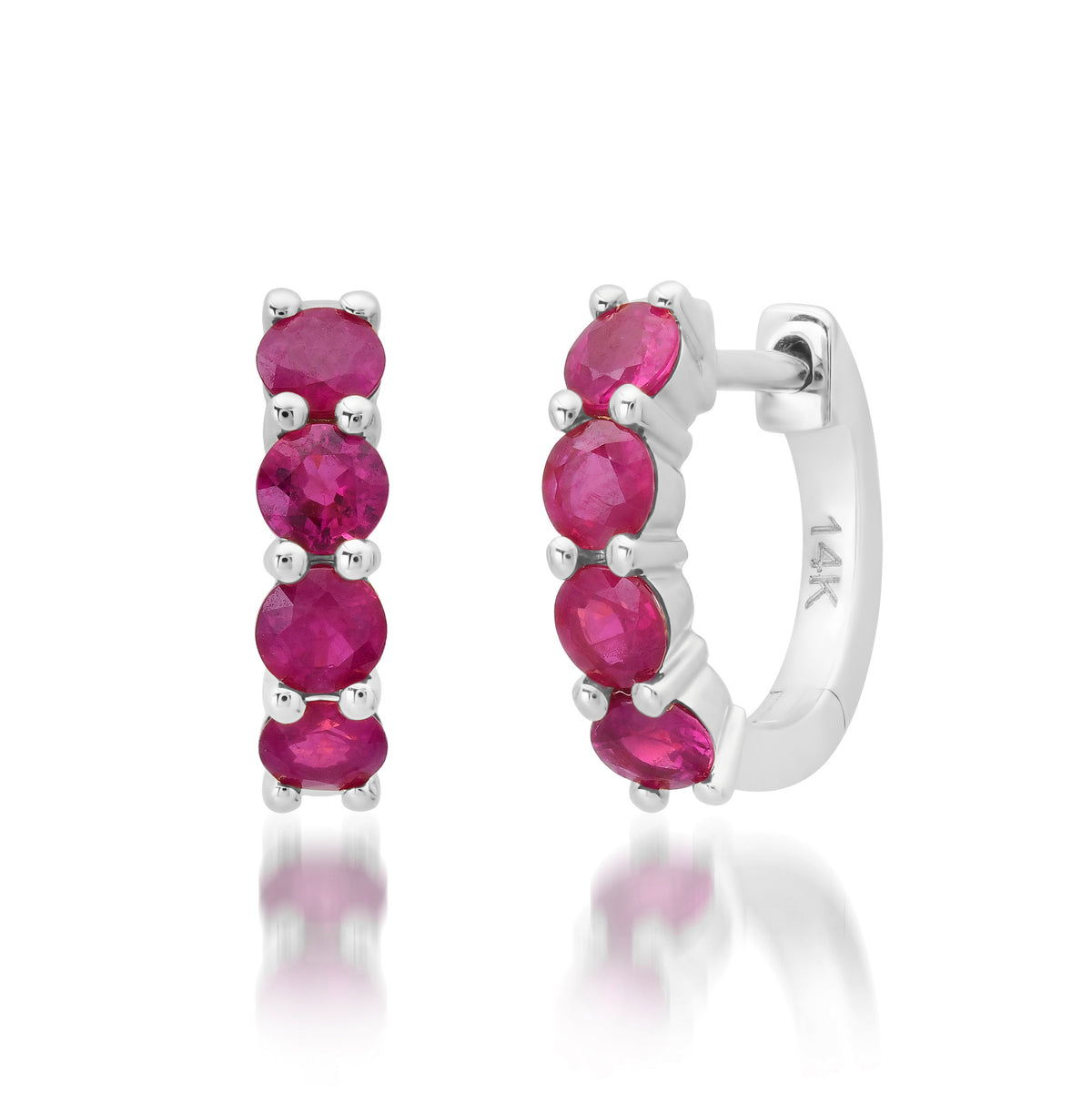 Round Ruby Huggie Hoop Earrings