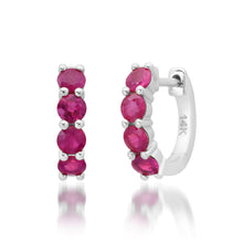 Round Ruby Huggie Hoop Earrings