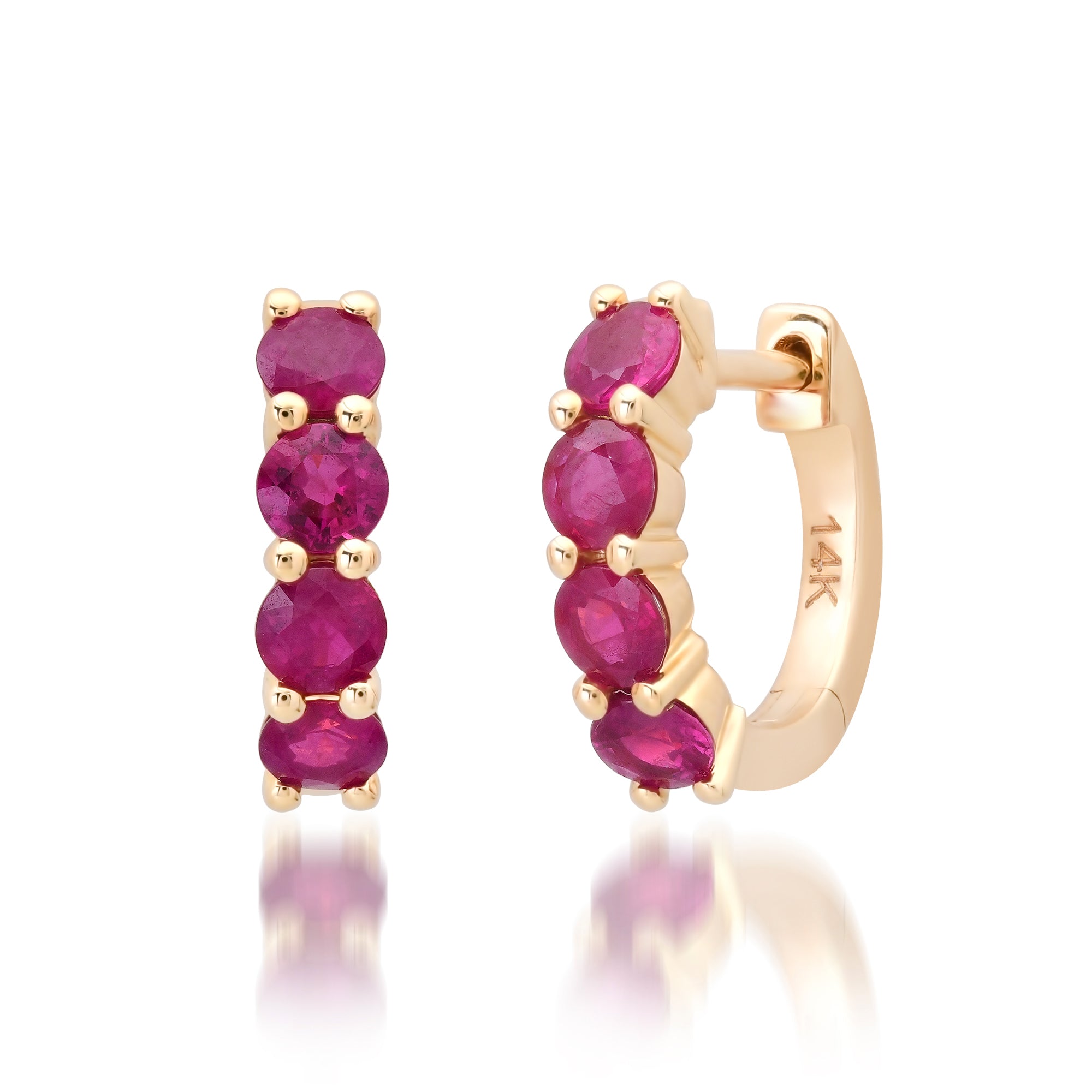 Round Ruby Huggie Hoop Earrings
