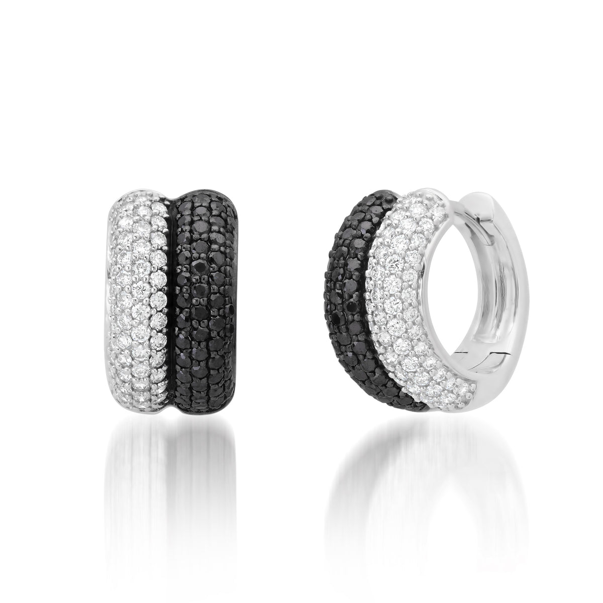 Pave Diamond & Pink Sapphire or Black Diamond Double Huggie Hoop Earrings