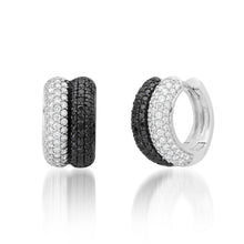 Pave Diamond & Pink Sapphire or Black Diamond Double Huggie Hoop Earrings