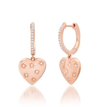 Scattered Diamond Huggie Hoop Heart Drop Earrings