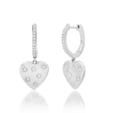 Scattered Diamond Huggie Hoop Heart Drop Earrings