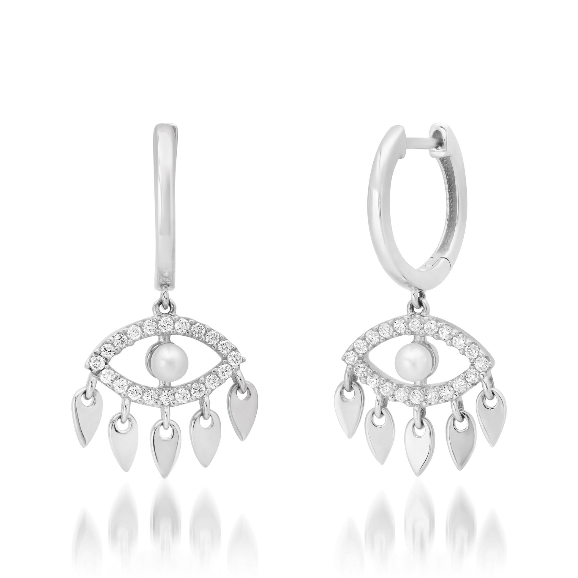 Fringe Evil Eye Dangle Huggie Hoop Earrings