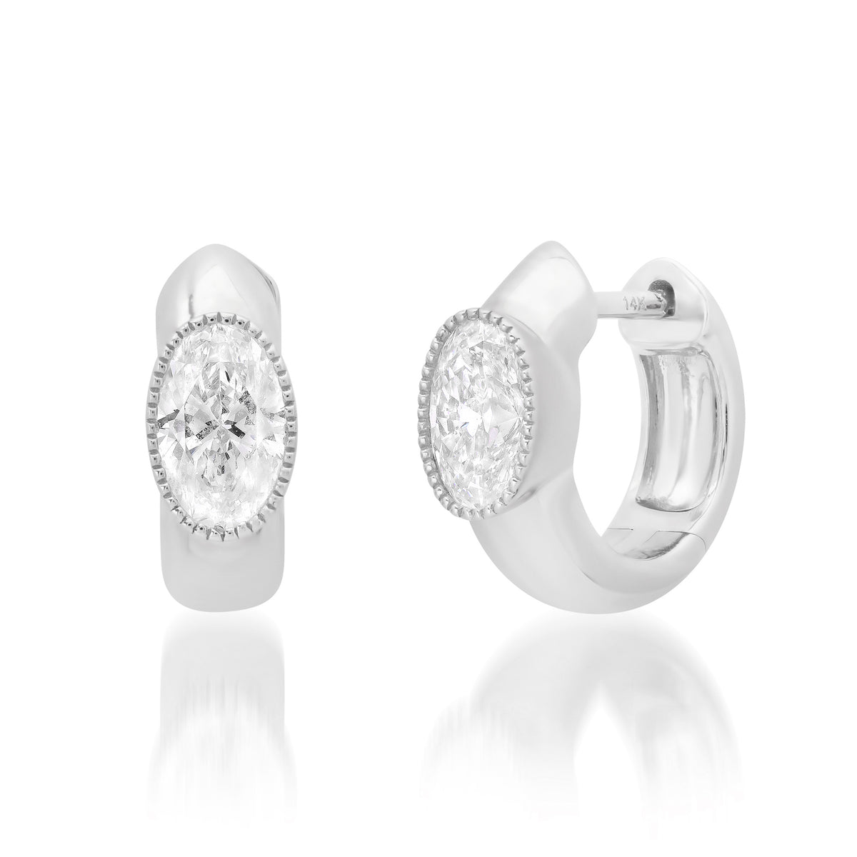 Jumbo Milgrain Diamond Oval Huggie Hoop Earrings