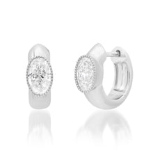 Jumbo Milgrain Diamond Oval Huggie Hoop Earrings