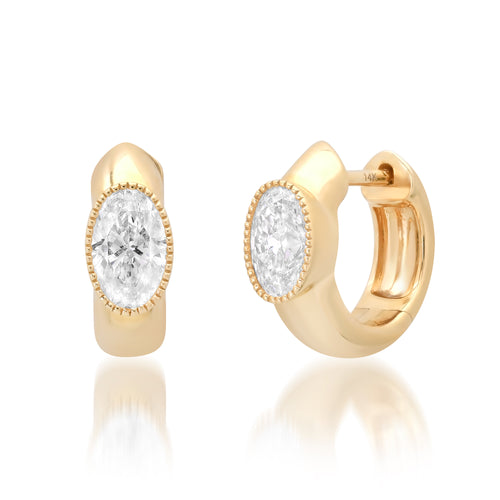 Jumbo Milgrain Diamond Oval Huggie Hoop Earrings