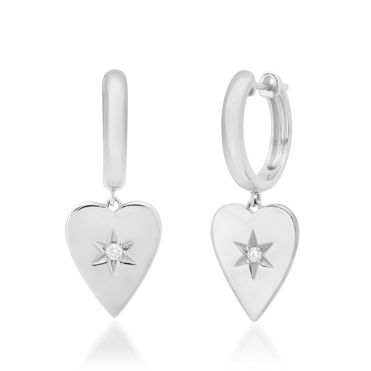 Diamond Burst Huggie Hoop Heart Drop Earrings