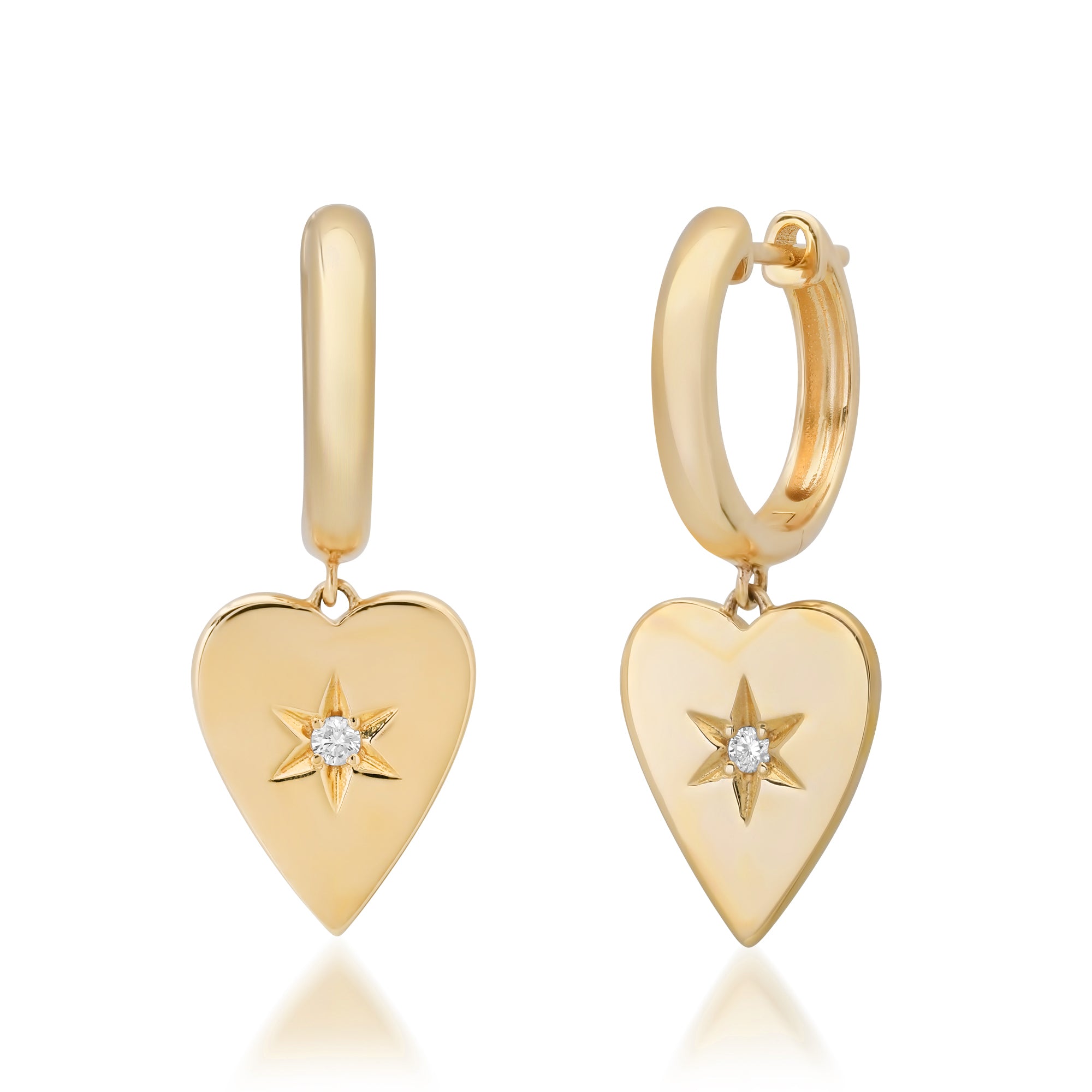 Diamond Burst Huggie Hoop Heart Drop Earrings