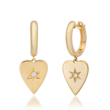 Diamond Burst Huggie Hoop Heart Drop Earrings