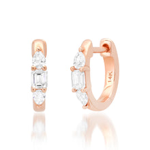 Pear & Emerald Cut Diamond Huggie Hoop Earrings
