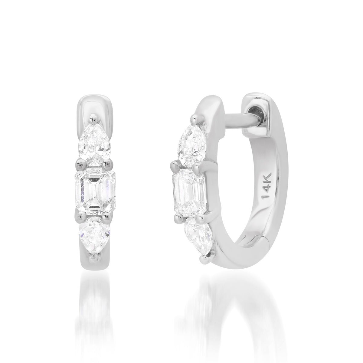 Pear & Emerald Cut Diamond Huggie Hoop Earrings
