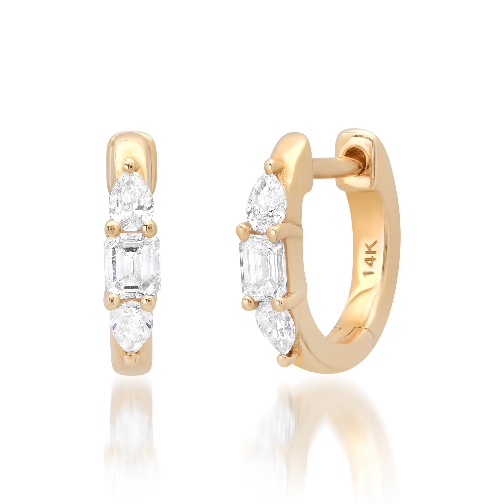 Pear & Emerald Cut Diamond Huggie Hoop Earrings