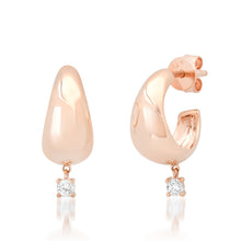 Domed Wide Gold Huggie Hoop Earrings with Diamond Dangle