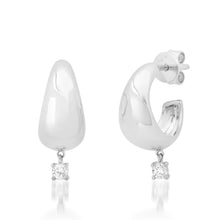 Domed Wide Gold Huggie Hoop Earrings with Diamond Dangle