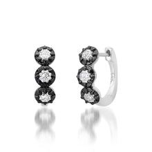 Trio Round Diamond Huggie Hoop Earrings with Black Rhodium
