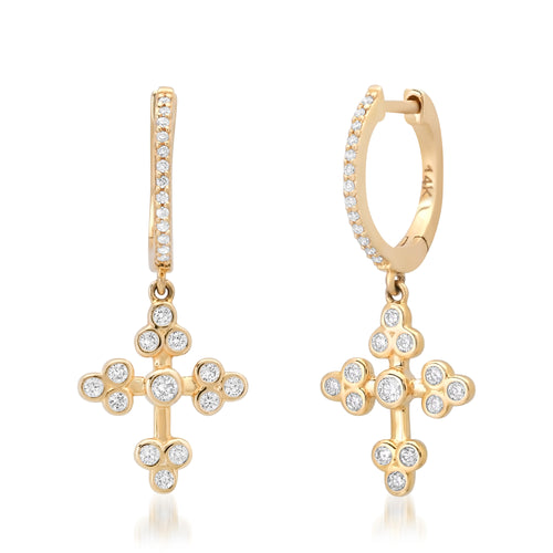 Gothic Diamond Cross Dangle Huggie Hoop Earrings